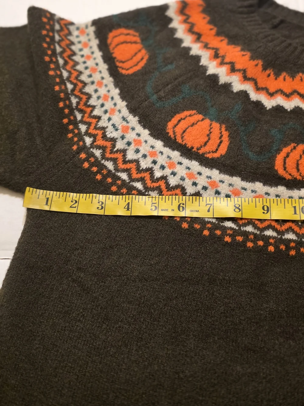 Men's Dark Green Fair Isle Pumpkin Crewneck Sweater